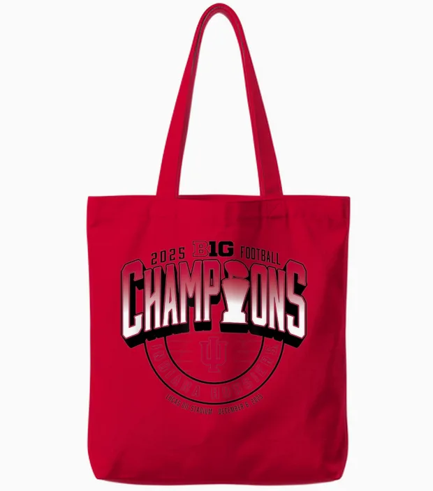 Indiana Hoosiers Big Ten Champs 2025 Football Locker Room Tote Bags in Red