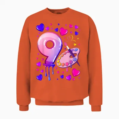 9. Geburtstag, Mädchen 9 Jahre, Malerei, Nummer 9 Unisex Sweatshirt - Orange