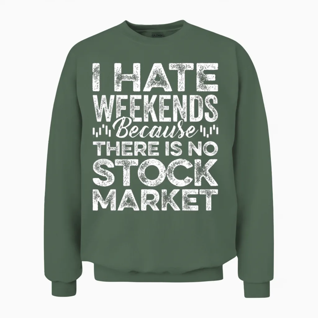 I Hate Weekends Because There Is No Stock Market Unisex Sweatshirt in Military Green