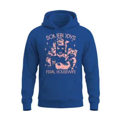 Somebodys Feral Retro Housewife Puppy Unisex Hoodie - Royal