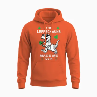 St Patricks Day Boys Kids Dinosaur Leprechauns Made Me Do It Unisex Hoodie - Orange