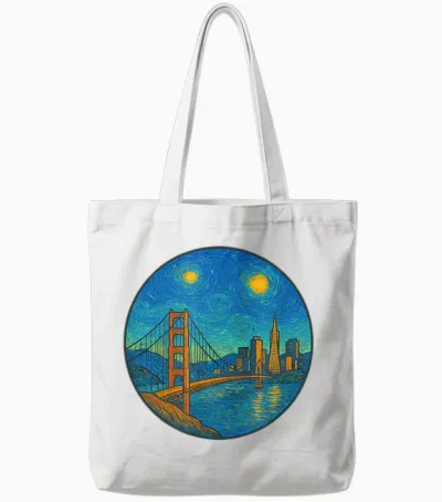 San Francisco San Fran California Bridge - Van Gogh Style Tote Bags - White
