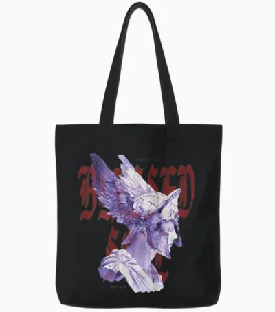Modern Hip Hop Vintage Graffiti Urban Backprint Streetwear T-Shirt, Black Tote Bags - Black