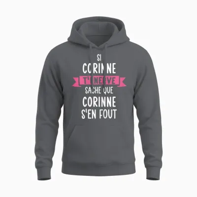 Gift Woman Humour Name Personalized Corinne T-Shirt, Black, Female X-Small Unisex Hoodie - Charcoal