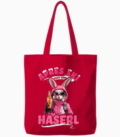 Apres Ski Haserl Rabbit Skihaserl Women's Party Crew T-Shirt, Black Tote Bags - Red