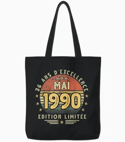 Mai 1990 Cadeau Anniversaire Mai 1990 36 Ans Homme Femme Tote Bags - Black