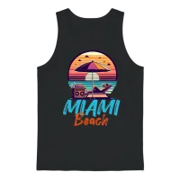 Miami Beach Retro Sunset — Summer & Gift Unisex Tank Top - Black – 1