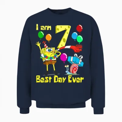 Mademark X Spongebob Squarepants - Spongebob I Am 7 Years Old Birthday Party Unisex Sweatshirt - Navy