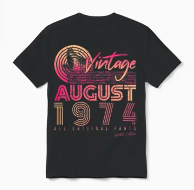 Vintage 1974 August Unisex T-Shirt - Black