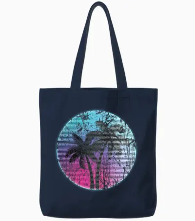 Synthwave Retro 80s Tote Bags - Navy