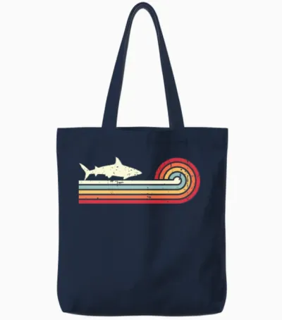 Vintage Retro Shark Silhuette Tote Bags - Navy