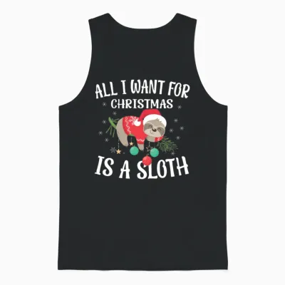 Christmas Funny Sloth Unisex Tank Top - Black