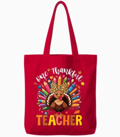 One Thankful Teacher Thanksgiving Turkey Cute Tote Bags - Red