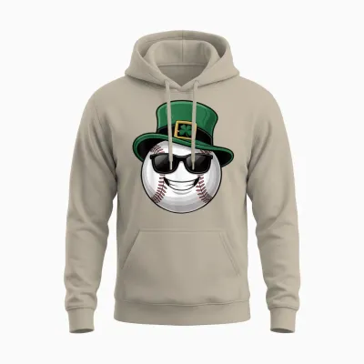 Baseball Shamrock Hat Funny St Patricks Day Unisex Hoodie - Sand