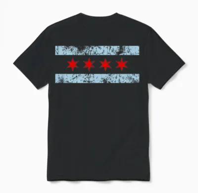 Chicago Flag Retro Distressed Unisex T-Shirt - Black