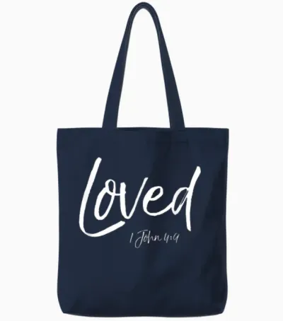 Loved 1 John 4:9 Lustiges Süßes Christliches T-Shirt Von God's Love Tote Bags - Navy