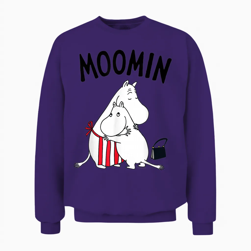 Moomin Moominmamma Moomintroll Hugging T-Shirt, White Unisex Sweatshirt in Purple