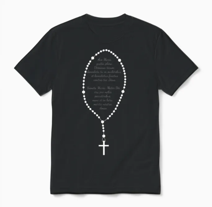 Rosary in Latin Unisex T-Shirt in Black