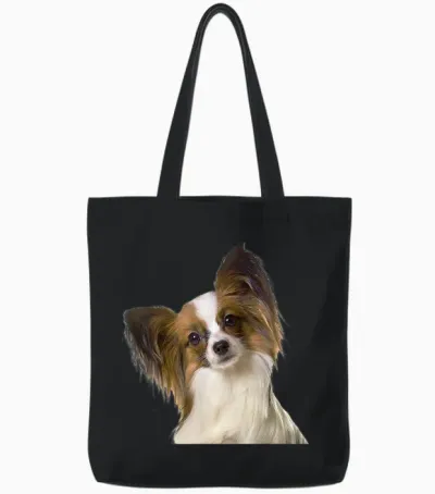 Chien Papillon Race Mignon Chien Papillon Tote Bags - Black