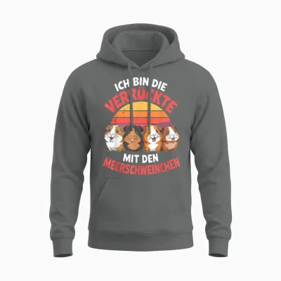 T-Shirt with German Text "ich Bin Die Verrückte Mit Den Meerschweinchen" Unisex Hoodie - Graphite Heather