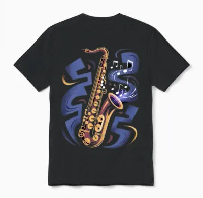 Saxophone with Musical Notes Unisex T-Shirt - Black