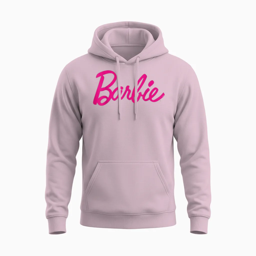 Barbie Official Barbie Logo Ladies T-Shirt, Black Unisex Hoodie in Light Pink
