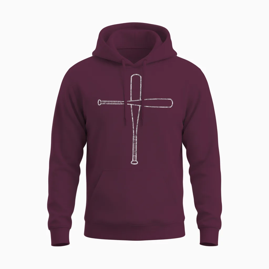 Cross Baseball Bats Christian Faith Sports Coach Pitcher Unisex Hoodie in Maroon