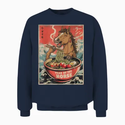 Zodiac Chinese New Year of the Horse 2026 Ramen Men Women Unisex Sweatshirt - Navy