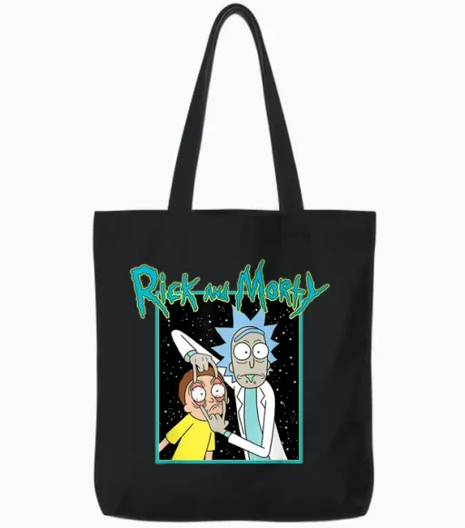 Rick and Morty Space Look Morty Adult Cartoon Fashion Tote Bags in Black