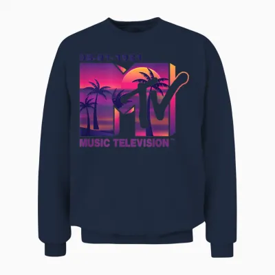 Mademark X Mtv - the Official 1981 Mtv Logo with Purple Palms in the Sunset Unisex Sweatshirt - Navy