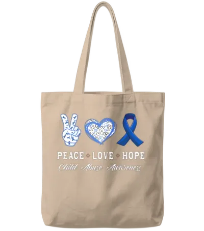 Peace Love Hope Child Abuse Awareness Tote Bags - Natural