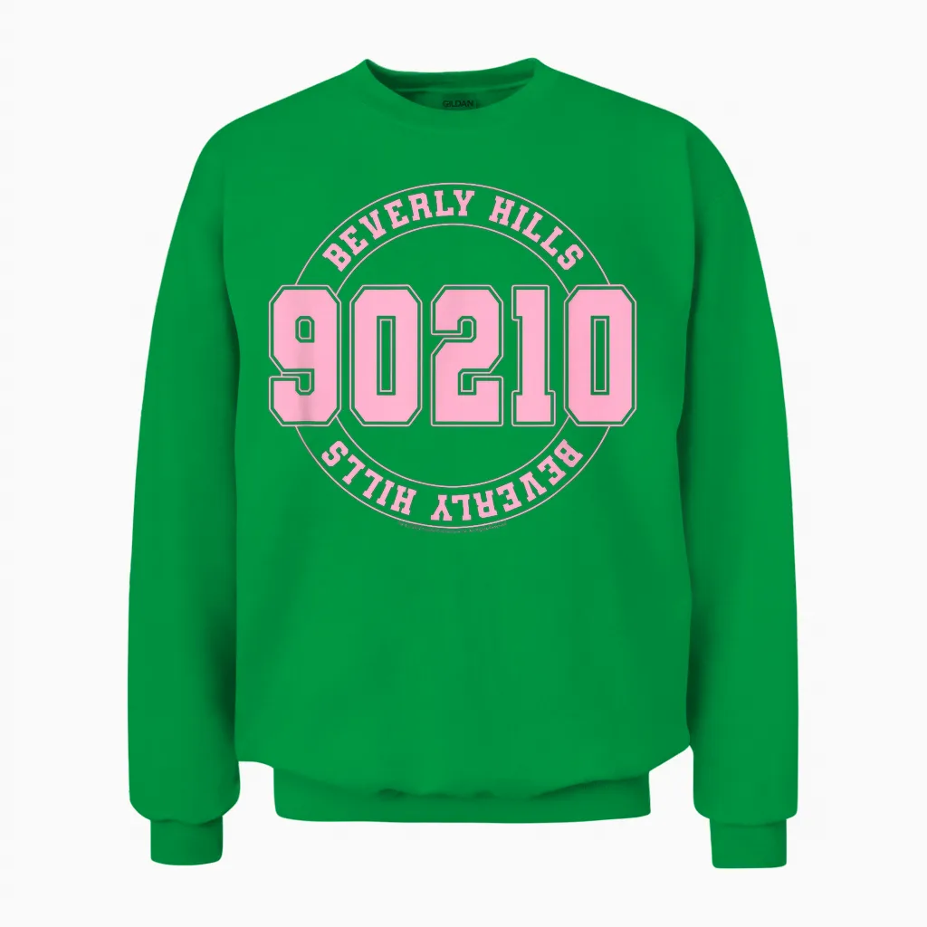 Beverly Hills 90210 Collegiate Mirrored Image Logo Unisex Sweatshirt in Irish Green