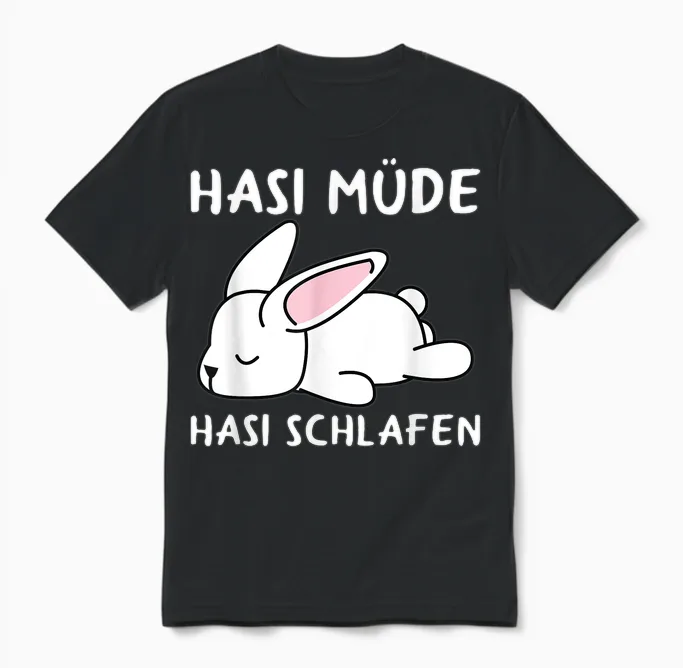 Hasi Tired Hasi Sleeping Shirt Rabbit Bunny T-Shirt, Black Unisex T-Shirt in Black