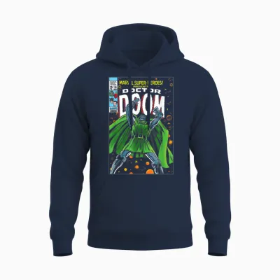 Marvel Super Heroes Doctor Doom Retro Vintage Comic Cover Unisex Hoodie - Navy