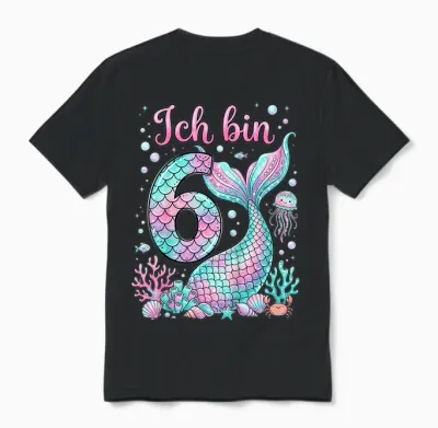 Ich Bin 6 Meerjungfrau 6 Geburtstag Unisex T-Shirt - Black