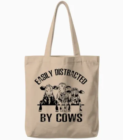 Easily Distracted by Cows Tote Bags - Natural