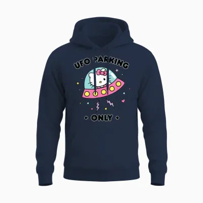 Hello Kitty Ufo Parking Only Area 51 Alien Spaceship Unisex Hoodie - Navy