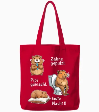 Teeth, Pipi Made Good Night Capybara Sleep Tote Bags - Red