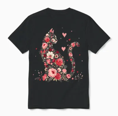 Cute Flower Cat for Cat Owner and Valentine's Day Unisex T-Shirt - Black