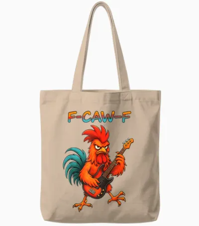 F-Caw-F Funny Chicken Humor F-Caw-F Quote Rock Guitar Tote Bags - Natural