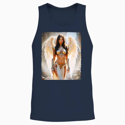 Hot Girl on T-Shirt for Men - Sexy Angel Armor Back Printed Unisex Tank Top - Navy