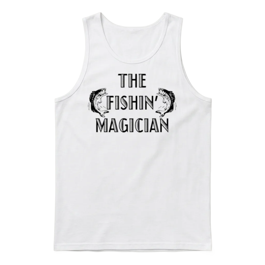 The Fishin Magician Funny Unisex Tank Top - White