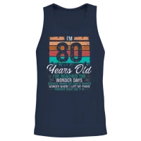 80th Birthday Idea Birthdays Retro 80 Years Old Unisex Tank Top - Navy – 2