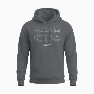 Volkswagen Vw Blueprint Beetle White with Vw Logo Unisex Hoodie - Charcoal