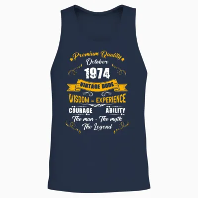 October 1974 Vintage Birthday Present Unisex Tank Top - Navy