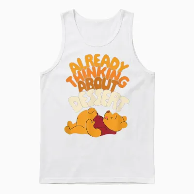 Amazon Essentials Winnie the Pooh Thanksgiving Already Thinking About Dessert Unisex Tank Top - White