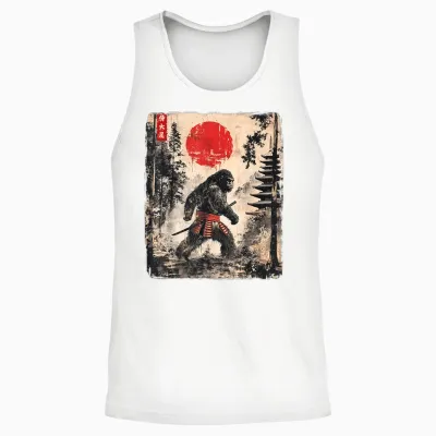 Samurai Bigfoot Japanese Vintage Graphic Ukiyo-E Art Funny Unisex Tank Top - White