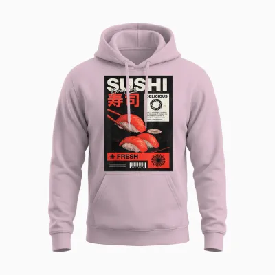 Sushi Japan Streetwear Fashion Cyberpunk Y2k Retro Manga Anime T-Shirt, Black, S Unisex Hoodie - Light Pink