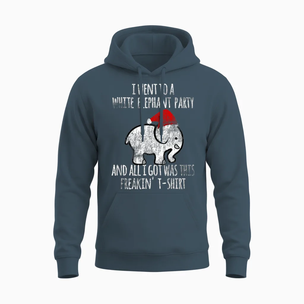 White Elephant Christmas Fun T-Shirt Gift Exchange Contest Unisex Hoodie in Dark Heather
