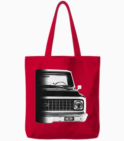 1972 Chevy C10 Pickup Truck Front Half Grill View Tote Bags - Red